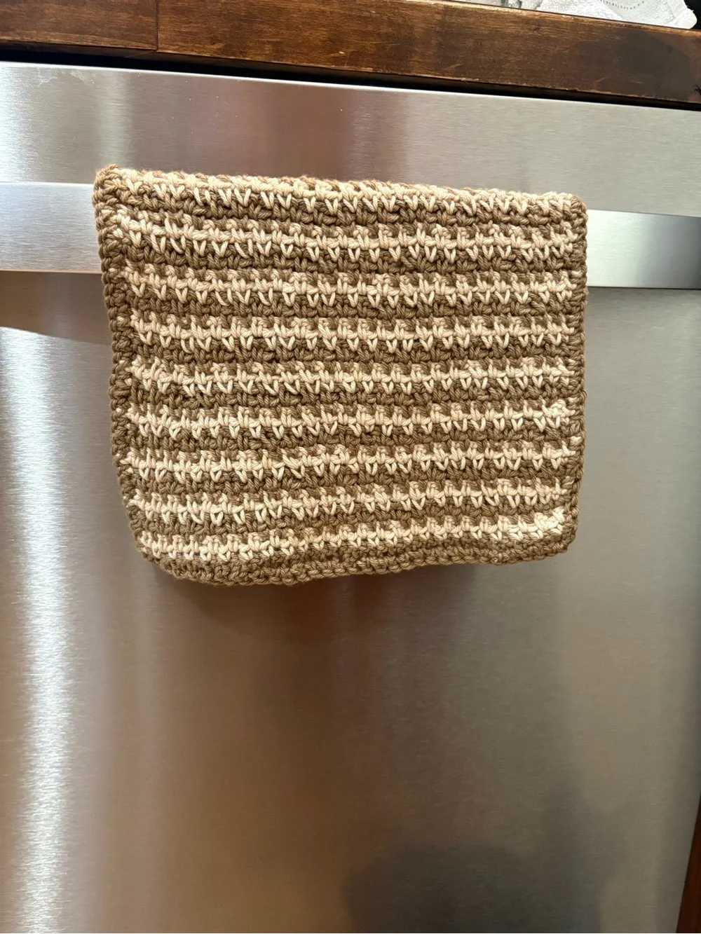 Crochet Beige & Cream Cotton Striped Kitchen Dish Cloth Housewarming Gift